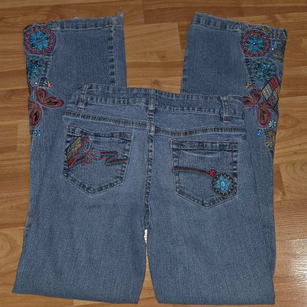 Girls Sz 12R Total Girl Embroidered Boho Stretch Jeans - Picture 2 of 6
